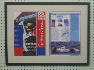 A framed programme for the 9th-11th July 1993 Formula One Grand Prix, signed by Ayrton Senna