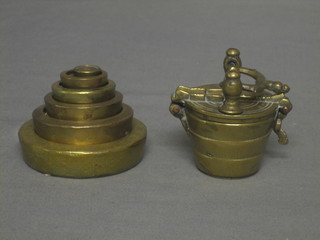 5 Eastern stacking brass weights together with 6 other brass weights