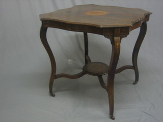 A Victorian shaped inlaid rosewood 2 tier occasional table raised on cabriole supports 29"