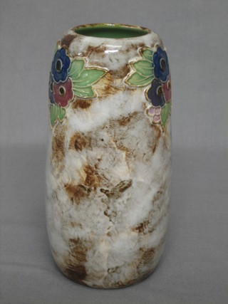 A cylindrical Royal Doulton vase with floral decoration, based incised MW and impressed HC714 7"
