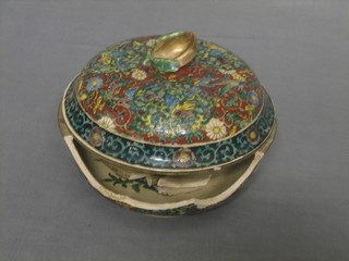 An Oriental circular porcelain bowl and cover, the base with seal mark (f and r) 8" diameter