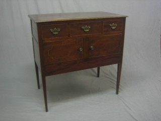 A 19th Century mahogany wash stand fitted 1 long drawer above a double cupboard, raised on square tapering supports 33"