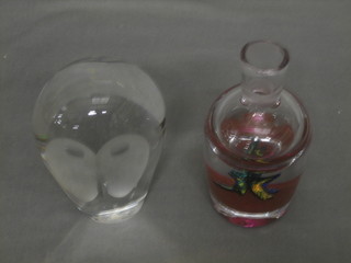 A Caithness glass paperweight in the form of an owl, the base marked RK8032 4" and a glass club shaped vase 4"