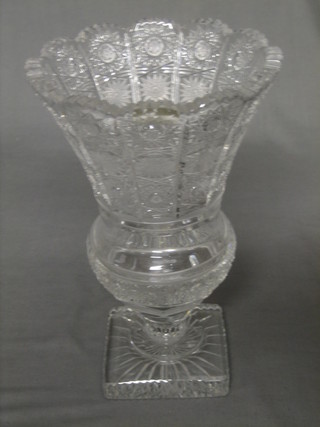 A cut glass thistle shaped vase 10"