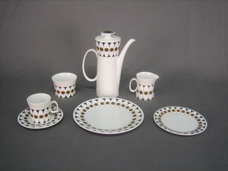 A 26 piece Hostess tableware tea/coffee service designed by John Russell, comprising coffee pot, sugar bowl, cream jug, 6 tea plates 9", 6 side plates 7", 6 saucers, 5 coffee cups