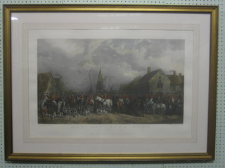 A 19th Century coloured hunting print "The Pytchley Hunt - The Crick Meet" 16" x 28"