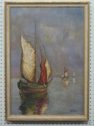 F Wetermik, oil on canvas "Fishing Boats" 21" x 16"