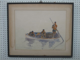 F Soldnedel, watercolour drawing "Study of Nassau Fishermen" the reverse with A W Johnson label and marked Nassau Fishermen The Bahamas 1934, 13 1/2" x 17 1/2"