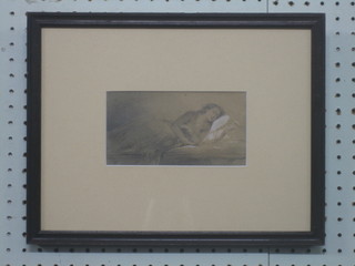 Watercolour and pencil drawing "Reclining Lady" the reverse with inscription, bears signature Egron Lundgren 3" x 7"