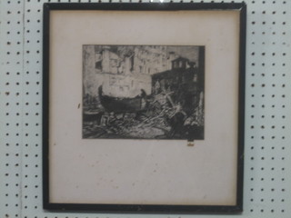 An etching "Boat Builders" monogrammed SM 7" x 8 1/2"
