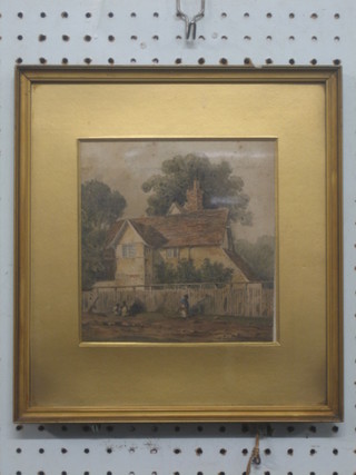 Thomas Colman Dibdin, 19th Century watercolour drawing "Country House" 6 1/2" x 6 1/2", the reverse labelled Thomas Dibdin