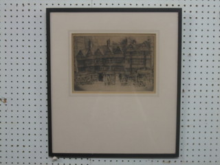 After M Monk, a coloured etching "Staples Inn Holburn, London" 7" x 10"