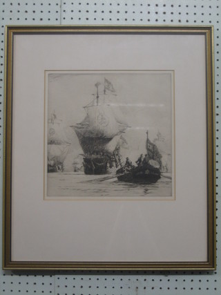 Norman Wilkinson, an etching "The Spanish Main" 12" x 11"
