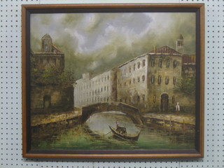 I Costellot, impressionist oil on canvas "Venetian Scene with Gondola" 19" x 23"