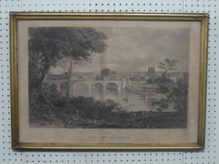 19th Century monochrome print after H McCulloch "Town of Kelso" 12" x 20"