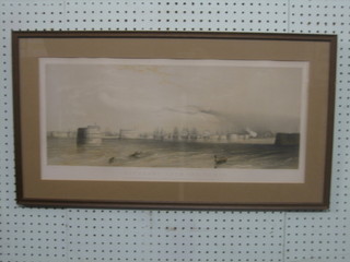 Charles A Lees, coloured print "Cronstadt From The South" 10" x 24"