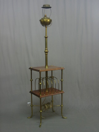 A Victorian rectangular mahogany and brass 3 division Canterbury incorporating an adjustable oil lamp stand