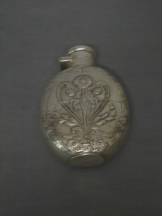 An Edwardian embossed silver hip flask with detachable cup Birmingham 1910 5 ozs