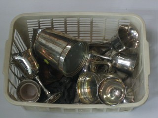 A collection of various silver plated tankards etc