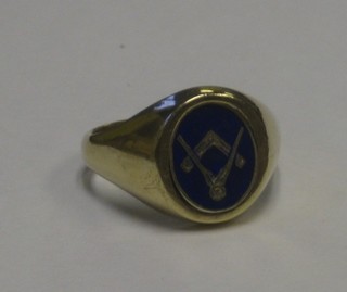 A 9ct gold and enamelled Masonic signet ring
