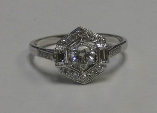 An Art Deco style 18ct white gold 6 sided dress ring set numerous diamonds approx 0.75ct