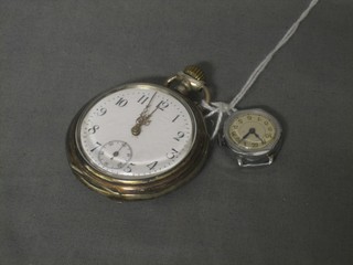 A silver plated open faced pocket watch and a lady's wristwatch