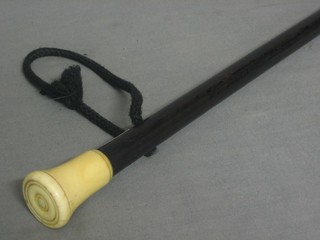 A 19th Century ebony walking cane with ivory knob