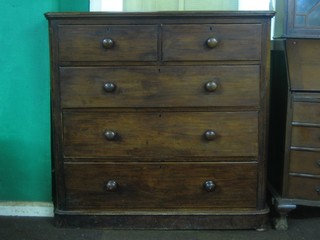A Victorian D shaped mahogany chest of 2 short and 3 long drawers with tore handles, raised on a platform base 47"