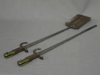 A poker and shovel formed from chassepot bayonets dated 1877 and 1879