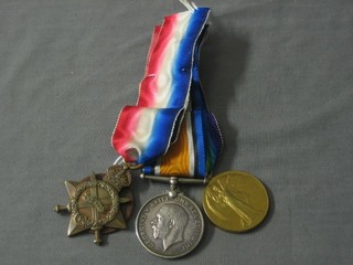 A group of 3 medals comprising 1914-15 Star, British War medal and Victory medal to 1642 Pte. W Ange The Hampshire Regt. together with a dog tag
