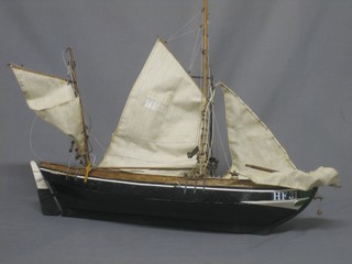 A wooden model Thames barge 23"