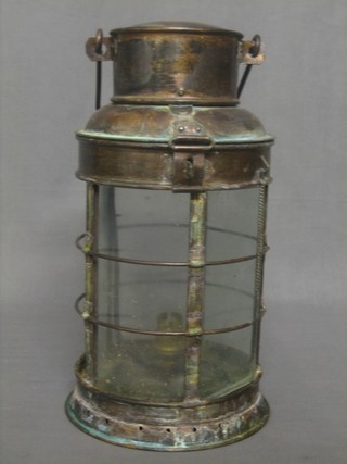 A cylindrical copper lantern converted to electricity 13"