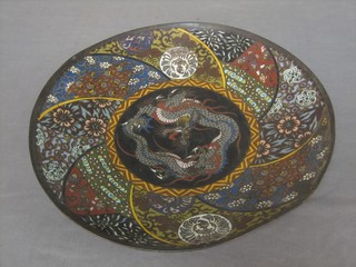 A circular cloisonne enamelled charger decorated a dragon 14" (f) 