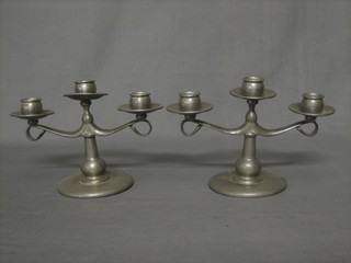 A pair of English planished pewter  3 light candelabrum, the bases marked English Pewter Liberty & Co 1747 7"