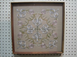 2 square rectangular panels with floral needlepoint decoration 11" x 11"