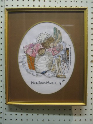 6 oval embroidered panels of Beatrix Potter figures 9" 
