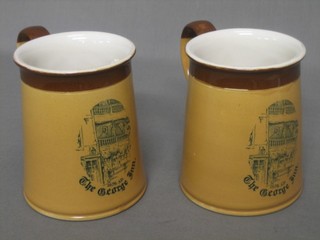 A pair of Royal Doulton stoneware tankards decorated The George Inn, base incised 1464