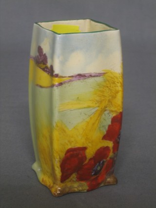An Art Deco square Royal Doulton vase decorated poppies and cornflowers, the base marked Royal Doulton England D5907 4" 