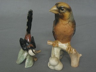 A Goebel figure of a Hawk Finch 6" and 1 other Long Tailed Titmouse 5"