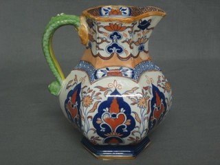A Masons Old Fenton octagonal jug, the handle in the form of a serpent, base marked No. 306 (chipped) 7"