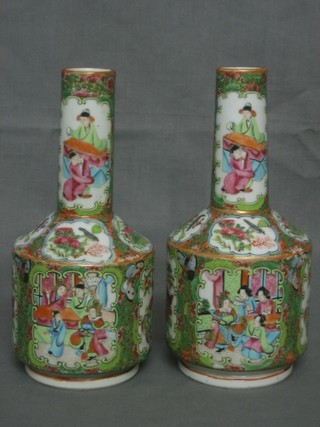 A pair of Canton Famille rose club shaped porcelain vase 9" (1 chipped to rim)