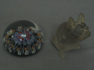 A glass figure of a Bull Dog 2 1/2" and a glass paperweight 2 1/2" 