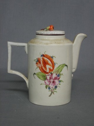 A Continental porcelain hotwater jug with floral decoration 7"