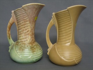A Sylvac green glazed jug and a brown glazed ditto 9", bases marked 1334 Sylvac