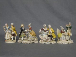 4 various Continental porcelain figure groups 5"