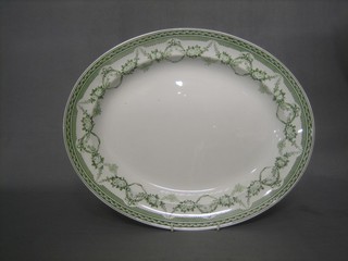 2 green and white oval pottery meat plates 17"