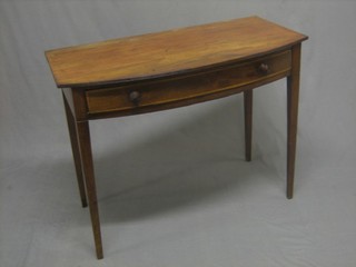 A 19th Century mahogany bow front side table fitted 1 long drawer, raised on square tapering supports 36" 