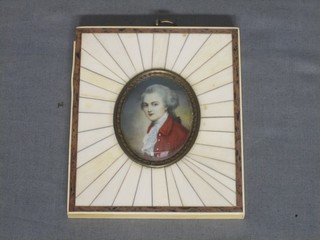 A reproduction 18th Century style portrait miniature of a young man 2" oval contained in an ivory frame