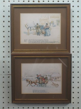 A pair of watercolour drawings "Christmas Scenes" monogrammed JJD 4 1/2" x 6"