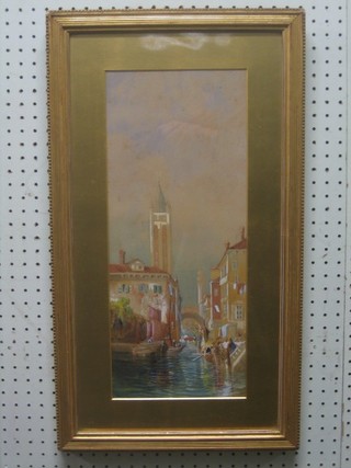 E Oliver, 19th Century watercolour drawing "Venetian Canal" 18" x 7 1/2" 